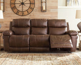 Signature Design by Ashley Edmar Leather Power Reclining Sofa with Adjustable Headrest, Brown Signature Design by Ashley