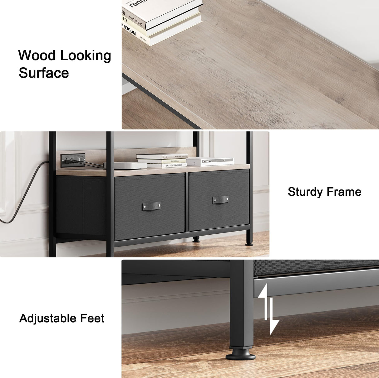 J-yaamiZz 39" Dresser TV Stand for TVs up to 50", Media Console with LED Lights, Charging Station & 2 Drawer Storage Chest, Gaming Entertainment Center with Storage for Bedroom, Living Room, Entryway J-yaamiZz