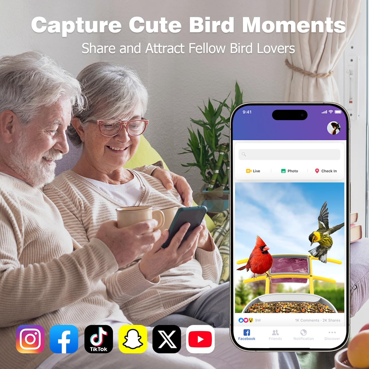 Viubird Bird Feeder with Camera: Solar Powered Smart Bird Camera Feeder 2K Live Feed for Backyard - AI Identify Auto Capture Videos, Gifts for Birdlovers Mom Dad, 2.4GHz WiFi VIUBIRD