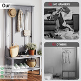 65" Farmhouse Hall Tree with Bench - 3-in-1 Entryway Organizer: Shoe Rack, Coat Hooks & Storage Shelves for Mudroom, Hallway (Gray) Delta Chairs