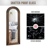 KIAYACI Arched Floor Mirror Wood Frame Wall Mounted Mirror Distressed Style Wide Frame Dressing Make Up Mirror for Bathroom/Bedroom/Living Room/Dining Room/Entry/Farmhouse (Coffee, 64" x 21") KIAYACI