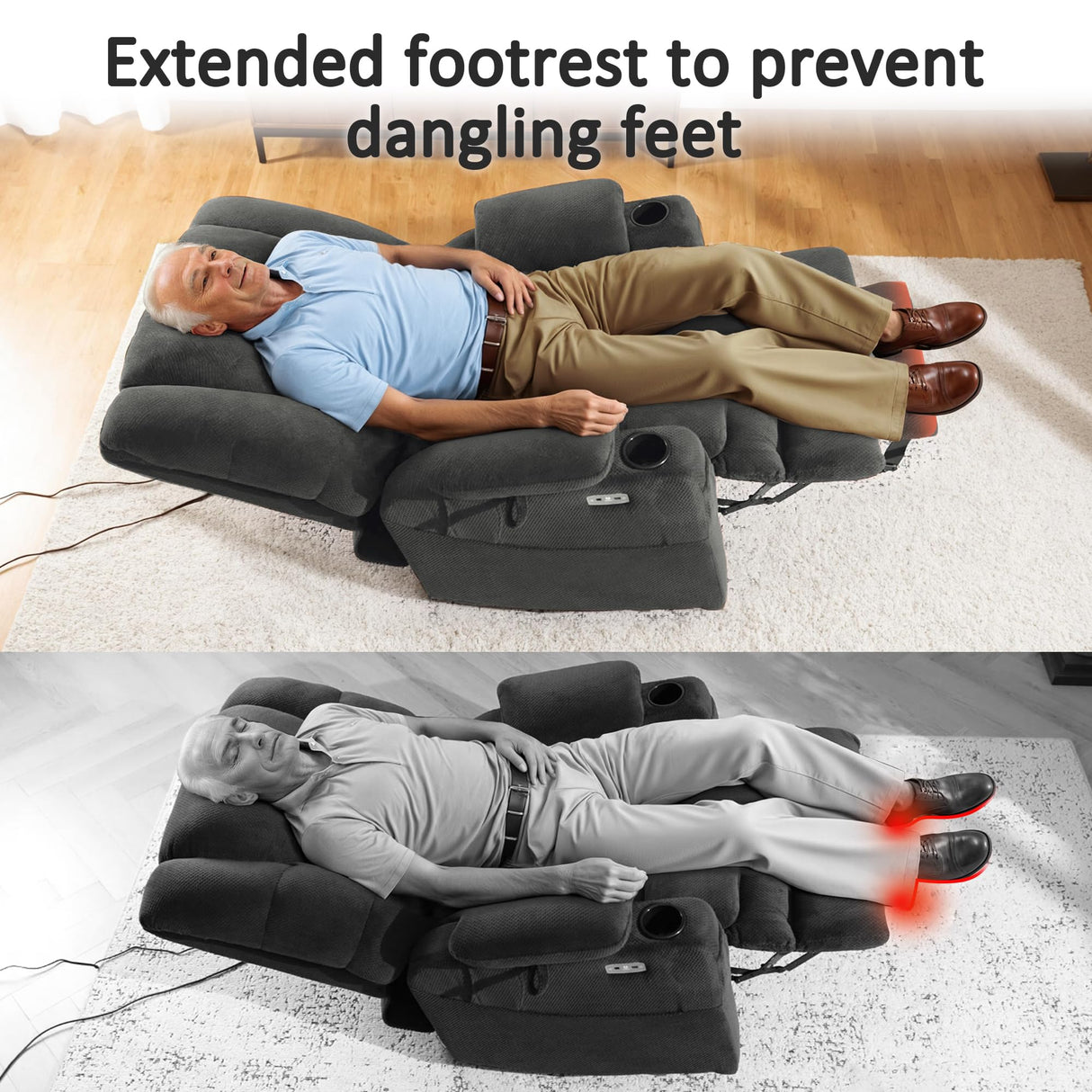 MCombo Large Triple Motor Power Lift Recliner Chair with Massage and Dual Heating, Adjustable Headrest for Tall Elderly People, Fabric 7634 (Grey, Large) MCombo