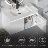 AHB 30 inch Bathroom Vanity W/Sink Combo, High Gloss Bathroom Cabinet, Smart Wall Mounted Sink Cabinet Auto Motion Sensor LED Light, Modern Floating Vanity with Faucet AHB