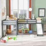 Harper & Bright Designs Twin Loft Bed for Kids, L-Shape Loft Beds with Slide, Low Loft Bed Frame Corner Bunk Bed for Kids, Wooden Loft Bed for Girls Boys Teens (New, Gray) Harper & Bright Designs