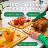 GREENER CHEF Organic Bamboo Cutting Board Set of 3 with Lifetime Replacements - 62% More Cutting Area, Single Tone Wood Chopping Boards with Juice Groove for Meat, Vegetables, and Cheese Greener Chef