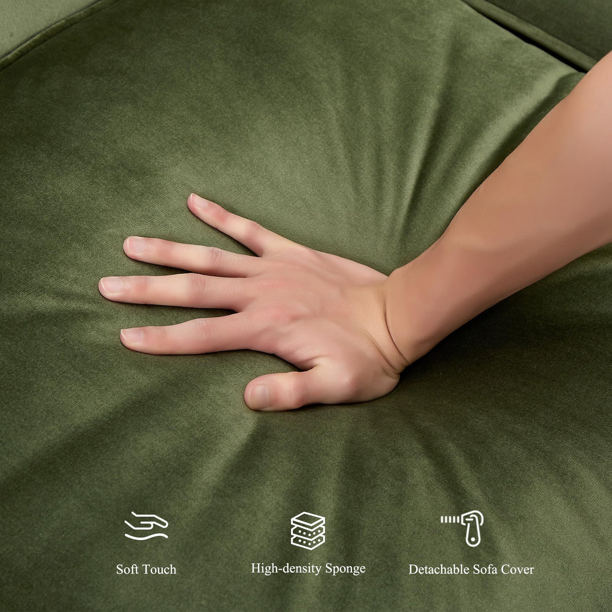 HITHOS 78" Velvet Sofa Couch, Soft 3 Seater Sofa Couche for Living Room, Button Tufted Comfy Couch Modern Sofa with Upholstered Cushion, Gold Trim, Solid Wood Legs for Dorm Bedroom Apartment, Green HITHOS