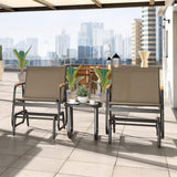 YITAHOME 3 Piece Patio Furniture Set, Outdoor Glider Chair Bistro Set, Coffee Table with Tempered Glass Tabletop, Patio Textilene Chairs Set of 2 for Backyard, Lawn, Garden, Balcony and Porch, Brown YITAHOME