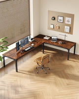 LITTLE TREE Two Person Desk, 78.7 Inches Extra Long Computer Desk, Wooden Large Office Desk with Strong Metal Legs, Double Desk for 2 People, Writing Table Study Desk for Home Office, Brown & Black LITTLE TREE