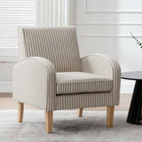 BESTANO Striped Accent Chair for Living Room, Farmhouse Linen Upholstered Striped Arm Chair Seat Reading Chairs Bedroom Side Seating for Home Office, Beige with Stripe BESTANO