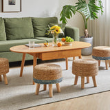 YMYNY Foot Stool Natural Seagrass Hand Weave, 12.6" Small Ottoman, Round Footrest for Living Room, Bedroom, Entryway, Change Shoes Stool, Non-Skid Wood Legs, Boho, Natural, UHBD027N YMYNY