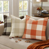 decorUhome Christmas Buffalo Plaid Check Throw Pillow Covers 18x18 Set of 2, Outdoor Linen Decorative Farmhouse Gingham Pillow Covers with Stitched Edge for Bed Couch Sofa, Cream White and Beige decorUhome