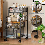 SWTYMIKI Rolling Cart with Drawers - Metal Utility Cart with Wood Shelf, DIY Divider and Locking Wheels, Craft & Art Cart Organizer for Under Desk Storage for Home Office Studio, Black SWTYMIKI