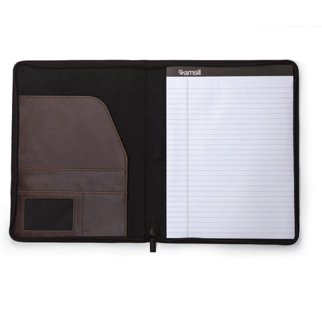 Samsill Vintage Portfolio/Zipper Faux Leather Portfolio, Book Style Hardback Design, Business & Interview Padfolio Organizer, 8.5 x 11 Writing Pad, Dark Brown Samsill