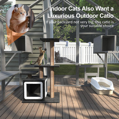 TIMHAKA Catio Outdoor Cat Enclosure, Large Outdoor Catio for Multiple Cats with 7 Platforms, 2 Resting Box, Wooden Cat Catio for Patio, Outside Cat House with Weatherproof Cover, 71 x 49 x 71 - WoodArtSupply