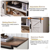 OKD Farmhouse TV Stand for 75 Inch TV with Sliding Barn Door, Rustic Wood Entertainment Center Large Media Console Cabinet Long Television Stands for 70 Inch TVs, Antique White OKD