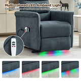 MANBUR Power Lift Recliner with Vibration and Lumbar Heat, Electric Power Lift Chair Recliner Chair, Home Theater Seating RV Recliner Living Room Chair with Side Pockets, LED Light, USB Port(Blue) MANBUR