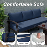 ALAULM Aluminum Patio Furniture Set with Propane Fire Pit Table 5-seat Metal Outdoor Furniture w/Fire Pit Patio Sectional Sofas w/5.3" Cushions for Patio, Backyard, Poolside-Dark Blue ALAULM