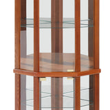 Lighted Corner Display Curio Cabinet Wooden Shelving Unit with Tempered Glass Door, Bar and Liquor Storage Area with 5 Shelves, Wine Cabinet with Curved Top Carving, Oak CQSXDA