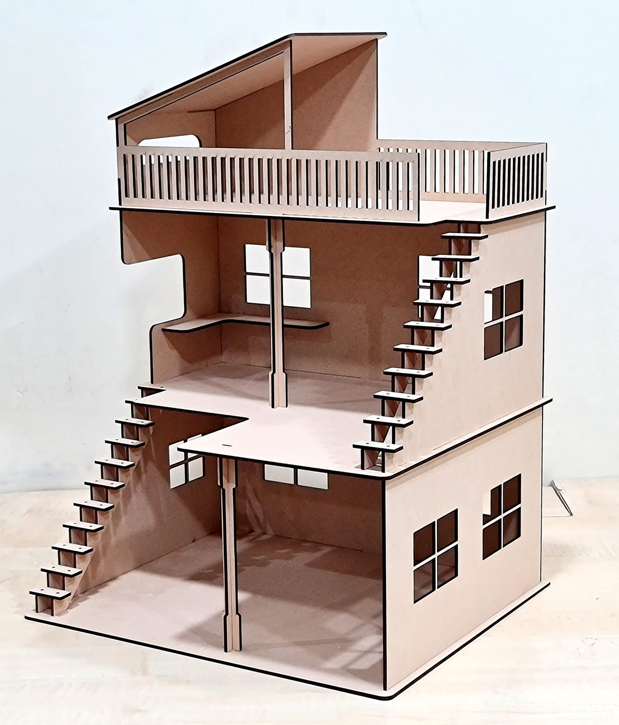 StonKraft Wooden Doll House Dollhouse - Home Decor, Construction Toy, Modeling Kit, School Project - Easy to Assemble 3D Puzzle StonKraft