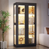 BROTTAR Display Cabinet with Glass Doors, Curio Cabinet with 4 Shelves for Collectibles, Bookcase with 3 Color LED Lights and Human Body Sensing, Glass Storage Cabinet with Buffer Hinge, Black BROTTAR