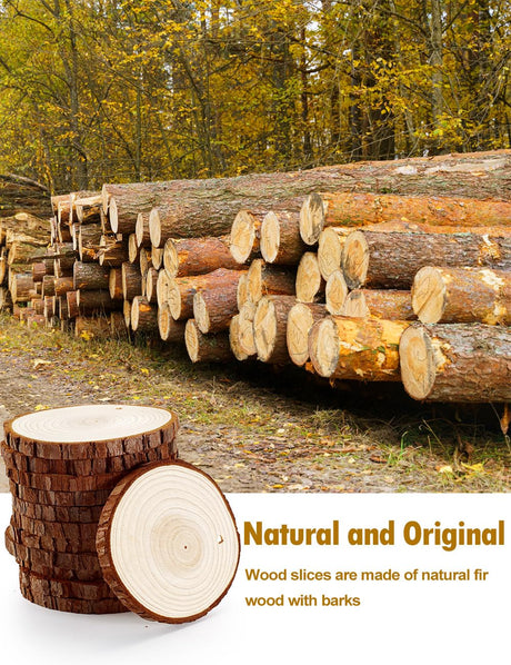 wohohoho 24pcs 2.4-2.8 inches Natural Wood Slices, Unfinished Craft Wood Kit Predrilled with Hole Thickened Wooden Circles with Bark for DIY Ornaments Christmas Wedding Decorations Wood Coasters Tags wohohoho