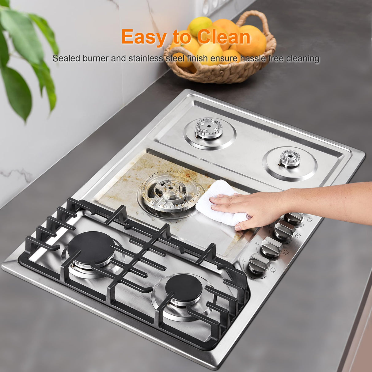 30 Inch Bulit-In Gas Cooktop with Griddle, 5 Italy SABAF Powerful Burners Over 92% High Efficiency, Max 48300BTU Gas Stove Top, 304 Stainless Steel Panel, NG/LPG Convertible, CSA Certified Amzgachfktch