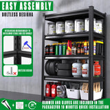 TXTDPL 3000 LBS Storage Shelves, 72" H Garage Shelving, 5-Tier Heavy Duty Shelf, Steel Shelving, Adjustable Shelving Unit, Easy to Assemble, for Garage, Warehouse, Basement Storage Shelving, Black TXTDPL