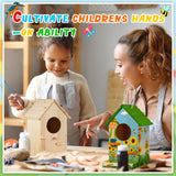 Liliful 4 Pack Birdhouse Kit DIY Wooden Bird House with Paint and Paintbrushes Arts and Crafts Painting Kits for Boys Girls Adults Build Paint Fun Classroom Birthday Indoor Outdoor Craft (Cute) Liliful