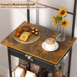 5 Tier Coffee Bar Station with Drawer, Coffee Stand with 4 S-Shaped Hooks, Farmhouse Corner Coffee Bar Cabinet for Small Spaces, Bakers Rack for Kitchen, Living Room, 13.43"D x 18.93"W x 53.31"H DAOUTIME
