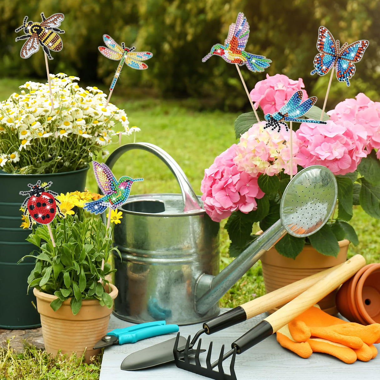 10Pcs Diamond Painting Kit Diamond Art Kits for Adults for Garden Decor with Butterfly, Hummingbird, Bee, Ladybug, Dragonfly,Dimond Art Paintings Arts and Crafts for Adults Gem Art for Yard Decoration NANZHOO