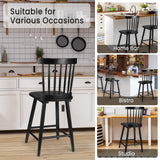 Unovivy 24" Windsor Wooden Bar Stools Set of 4, Farmhouse Counter Height Barstool with Spindle Back, Widen Seat, Modern Mid-Century Country Style, for Kitchen Island Dining Room, Black Unovivy