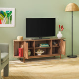 Walker Edison Chloe Curved Reeded TV Stand, Sliding Doors, 65 Inch, 60 inch, Mocha Walker Edison