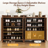 Curlaky Shoe Cabinet Storage for Entryway - Rattan Entry Way Shoe Storage Cabinet with Adjustable Shelves, Wood Shoe Organizer Cabinet, Accent Cabinet with Doors for Entrance Hallway Living Room Foyer Curlaky