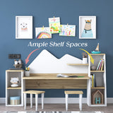 LAWA FURNITURE Kid's Study Desk with Bookshelf + 2 Stools for Ages 3-8, Wooden Children Activity Table with Hutch and Shelves, Kids Bedroom Study Desk with Storage LAWA FURNITURE