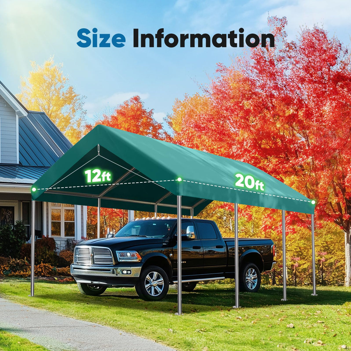ADVANCE OUTDOOR Replacement Top Cover Tarp for 12x20 ft Carport Canopy with Ball Bungees, Green, One Roof Only ADVANCE OUTDOOR