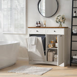 NEWOWNDS Tilt Out Trash Can Cabinet, Dog Proof Trash Can Storage Cabinet with 2 Drawers, Adjustable Shelf, Kitchen Island with Trash Can Storage, Hidden Trash Cabinet (White, Dual Doors) NEWOWNDS