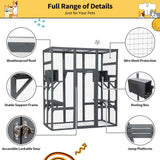 COZIWOW 70Inches Large Spacious Wooden Outdoor Cat Catio with Perches and Condos, Cat Cage Enclosure Indoor Kitty Window Kennel with Waterproof Roof, 7 Platforms & 2 Resting Box, UV Resistant (Grey) COZIWOW