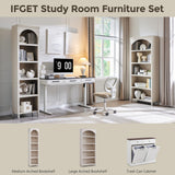 IFGET 76" Tall Arched Bookcase, Farmhouse 5 Tiers Narrow Arched Bookshelf Cabinet with Adjustable Shelves, Modern Wooden Book Shelf w/Storage and Open Display Shelves for Living Room, Office-Cream IFGET