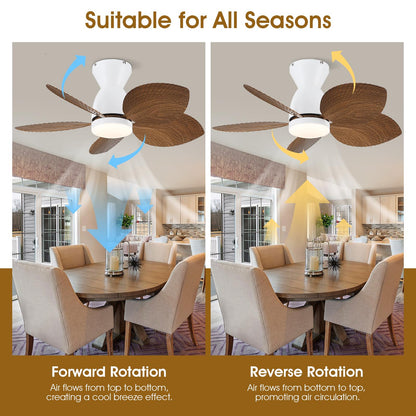 Kviflon 30 Inch Ceiling Fans with Lights, Indoor Outdoor Tropical Ceiling Fan with Remote/APP Control, Flush Mount Palm Leaf Ceiling Fan Light for Bedroom, 6 Speeds, Dimmable - Wood Grain - WoodArtSupply