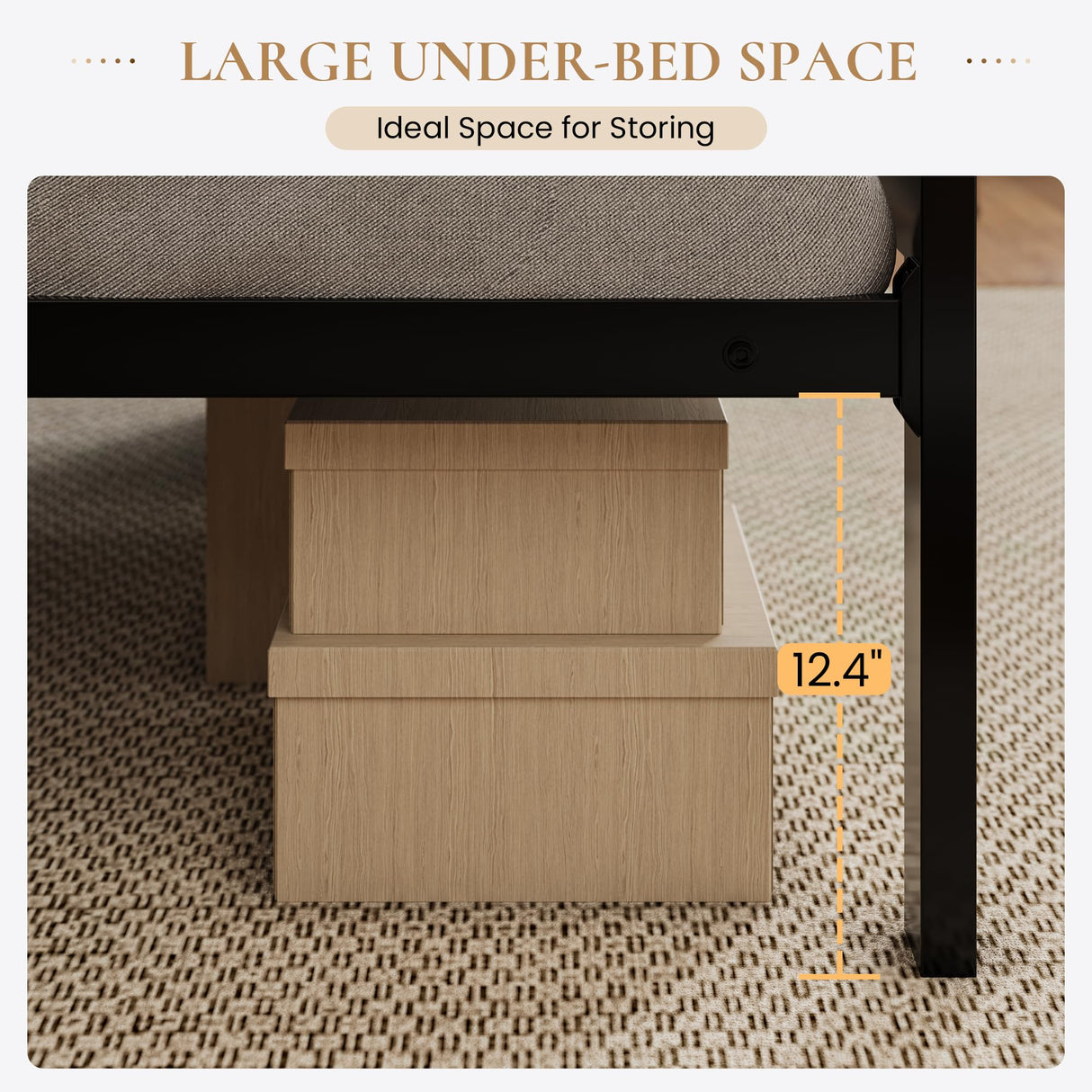 SHA CERLIN Twin Size Metal Platform Bed Frame,Linen Upholstered Button Tufted Headboard, Mattress Foundation with 12.4” Under-Bed Storage, Noise-Free, Easy Assembly, No Box Spring Needed, Dark Grey SHA CERLIN