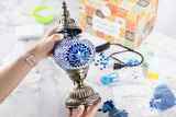 KRAFTSTORIES Turkish Mosaic Lamp Kit DIY Glass Decorative Table Bedside Night Light Tabletop for Living Room Bedroom | Make Your Own Lamp | Antique Bronze Base (Blue) KRAFTSTORIES