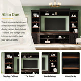 Merax Minimalist Entertainment Wall Unit Set with Ample Storage Space and Adjustable Shelves, TV Stand for Televisions Up to 70'', Mid-Century Large Media Console with Wine Rack for Living Room, Black Merax