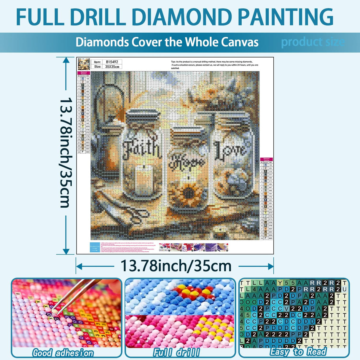 TOPMCYSG Faith,Hope,Love Diamond Art Kits for Adults,Inspirational 5D Diamond Painting Kits for Beginners,DIY Paint with Round Full Drill Diamond Dots Gem Painting for Adults,Home Decor 13.78x13.78 in TOPMCYSG