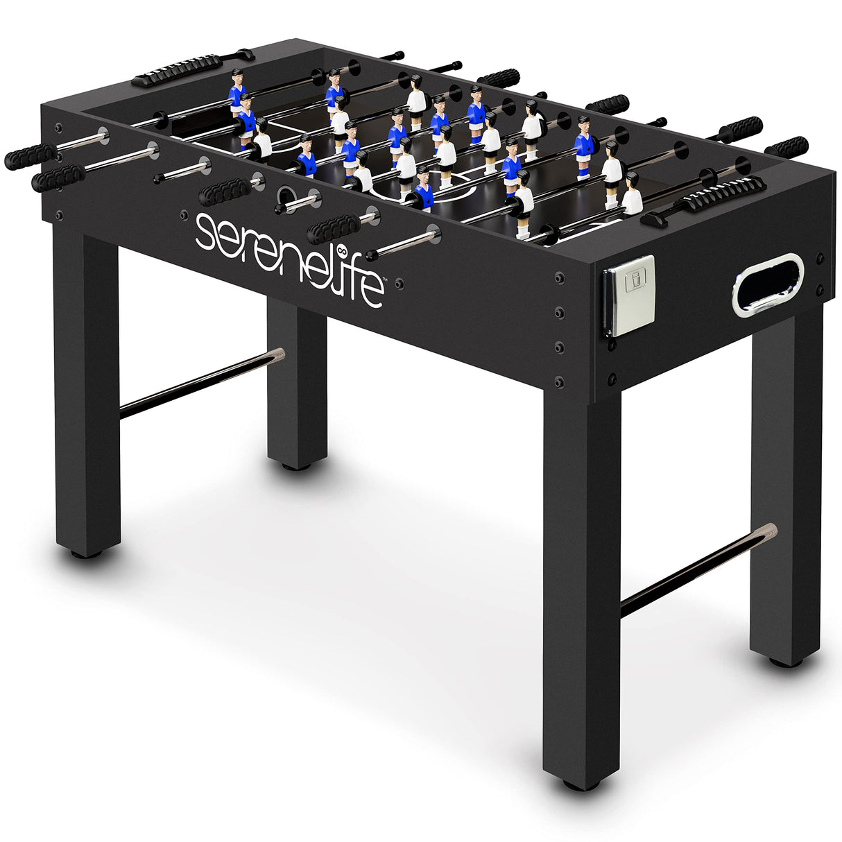 SereneLife 48in Competition Sized Foosball Table, Soccer for Home, Arcade Game Room, 2 Balls, 2 Cup Holders 2x4ft for Man Cave or Basement - Standing or Tabletop, Black SereneLife