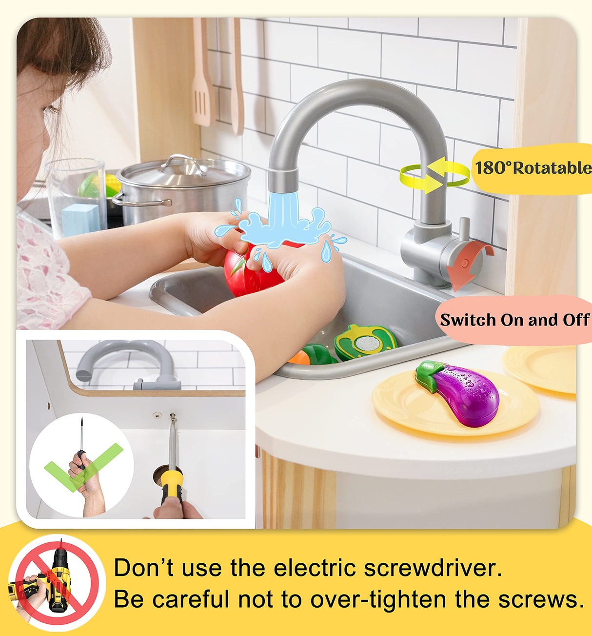 Tiny Land Play Kitchen for Kids, Wooden Kids Play Kitchen Playset Chef Pretend Play Set for Toddlers with Real Lights & Sounds, Toys Kitchen with 18 Pcs Toy Food & Cookware Accessories Tiny Land