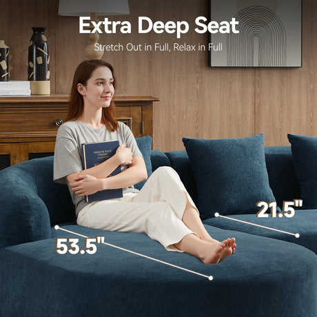 104.3" Boneless Curved Couch, l Shaped 4-Seater Cloud Couch with Deep Seat Chaise, Oversized Curved Sofa, Chenille Modular Sectional Couches for Living Room, No Assembly, Blue Abbrevi
