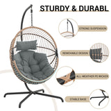 GREEN MORE Oversized Egg Swing Chair with Stand, Hanging Swing Chair, Foldable Hammock Chair with Steel Frame, 350LBS Capacity for Patio Garden Bedroom, Beige GREEN MORE