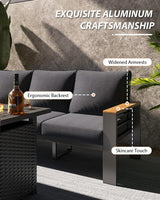 Aoxun Aluminum Outdoor Patio Furniture Set, 8-piece Outdoor Sectional with 44'' Propane Gas Firepit Table, Patio Conversation Sets with Upgraded Armrests and Cushions for Backyard, Garden and Poolside Aoxun