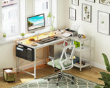 ODK 48 Inch Gaming Desk with USB Charging Ports and LED Lights, Reversible L Shaped Computer Desk with Storage Shelves & Monitor Stand, Corner Home Office Desk Table with Power Outlets, White ODK