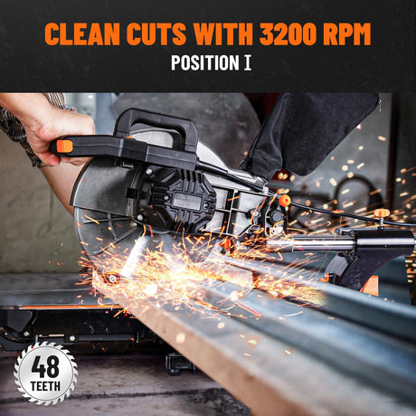 DOVAMAN 10in Sliding Miter Saw, Multi-use w/ 3 Blades, 15A Miter Saw, 4500/3200RPM, Ambidextrous Use, 0-45° Bevel Laser Cut, Max Cut 3.5x13.4in, 9 Positive Stops, for Cutting Wood, PVC or Soft Metal DOVAMAN